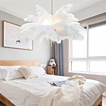 Светодиодный подвесной светильник Nordic Modern из страусиных перьев в помещении для декора спальни Креативные дизайнерские светильники Подвесные светильники люстры лампы