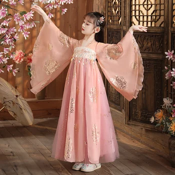 Китайский костюм Хань для девочек, весенний костюм супер Феи в китайском стиле, древний костюм 2023 года, новый детский костюм эпохи Тан для девочек, летний