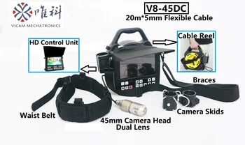 Vicam 45 мм Камера для дымохода с двойным обзором Видеоинспекция 20 м Гибкий Кабель Скважинная Камера 8-дюймовая Камера для осмотра дымохода V8-45DC