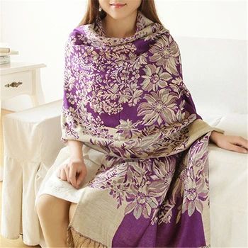 Модная женская одежда в ретро этническом стиле с цветочным узором и кисточками, Длинная теплая шаль, шарф из пашмины, Подарок для женщин