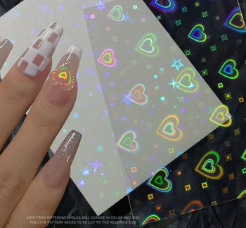 Трафареты для ногтей на 1 лист, Самоклеящиеся наклейки для дизайна ногтей в форме звезд и сердечек, Набор наклеек для дизайна ногтей, Советы и Отличительные знаки