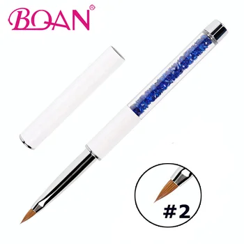 BQAN 3D Carving Nail Art Kolinsky Sable, Акриловая кисть для рисования, ручка # 2, Жидкий порошок, сделай САМ, ручка из горного хрусталя, Инструмент для рисования, маникюр