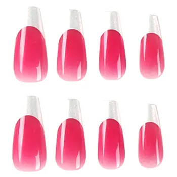 Накладные ногти с французским краем с розовым градиентом, прочные и никогда не расщепляющиеся накладные ногти для практики макияжа для девочек в стиле нейл-арта STTX889