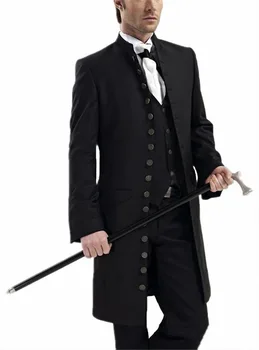 Красочный мужской костюм из 3 предметов, готический комплект костюмов с воротником-стойкой, свадебный длинный блейзер в стиле стимпанк, куртка для банкета, косплей
