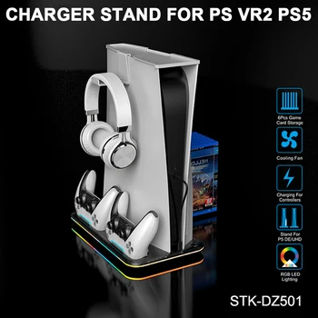 Вертикальная охлаждающая подставка для контроллера PS VR2 PS5, Зарядное устройство с охлаждающим вентилятором RGB для цифровой консоли SONY Playstation5 / Disc Edition