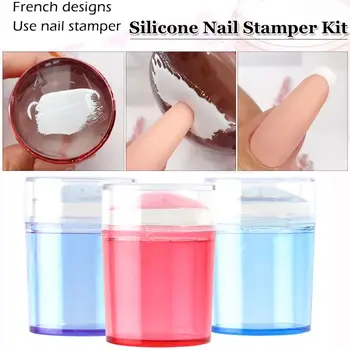 Мягкий прозрачный силиконовый стампер для ногтей Enail, скребок для тиснения с колпачком, отпечаток ногтя для штампованного французского дизайна ногтей
