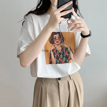 Женская футболка с графическим цветочным принтом, Вычурный стиль, Свободные хлопковые топы с открытыми плечами, летний пуловер с креативным рисунком для девочек