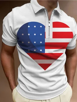 Мужская летняя повседневная рубашка поло американского Дня независимости 2023, деловой Роскошный бренд, модная рубашка поло с коротким рукавом для мужчин