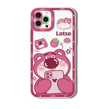 Lotso Розовый Медведь Чехол для Телефона iPhone 11 12 Pro Max 13 14 Plus 7 8 XR XS SE Mini Милый Противоударный Объектив С Полной Защитой Задняя Крышка
