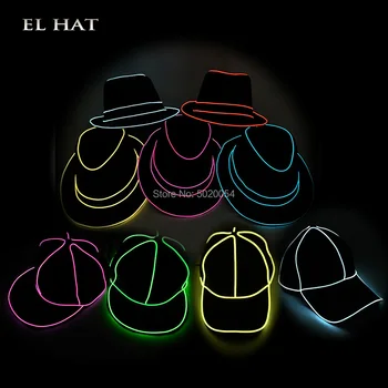 Горячая распродажа, Светящаяся фетровая шляпа в полоску, EL Cold Wire, Женщины, Мужчины, Хлопковые кепки с подсветкой, Snapback, Светодиодная мигающая хип-хоп шляпа
