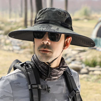 Летняя мужская солнцезащитная шляпа в военном камуфляже с принтом в виде галстука-краски, 10 см, с защитой от ультрафиолета, Складная мужская кепка для пеших прогулок и рыбалки на открытом воздухе