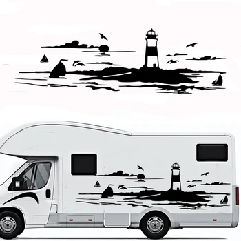 Большой Маяк, Океанская волна, наклейка на караван, Морской пейзаж, Дом на колесах, кемпинг, фургон, грузовик, Виниловый декор