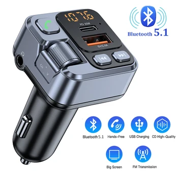 Новый FM передатчик Автомобильный музыкальный MP3 плеер 3,5 мм AUX аудиоприемник Type C PD 30 Вт Быстрая зарядка Громкая связь Bluetooth 5.1 Автомобильный комплект