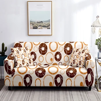 Геометрический эластичный чехол для дивана, чехлы для диванов с простым круговым принтом, чехлы для мебели в коричнево-желтую точку, защита от пыли и пятен