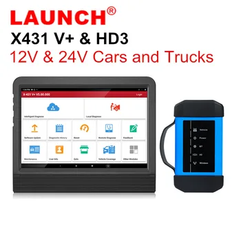 Глобальная версия планшета Launch X431 V + 10,1 дюйма с адаптером HD3 Ultimate для тяжелых условий эксплуатации Работает как на легковых, так и на грузовых автомобилях 12 В и 24 В