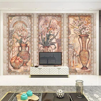 обои wellyu на заказ 3d ваза в европейском ретро стиле картина маслом гостиная телевизор фон витрины магазина настенная живопись 3d фреска