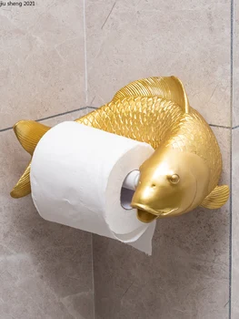 Креативная подставка для бумажных полотенец с золотой рыбкой из смолы, Рулонная бумажная трубка с милым животным, вешалка для бумажных полотенец для ванной комнаты, вешалка для полотенец на стену