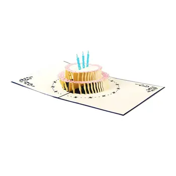 2018 Трехмерное украшение ручной работы на день рождения, 3d Вырезка из бумаги, торт, Свеча, Поздравительные пригласительные открытки