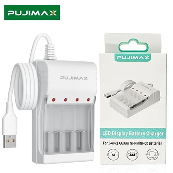 PUJIMAX 4-Слотное USB Быстрое Перезаряжаемое Зарядное Устройство 1,2 В AAA/AA Батареи Портативное Зарядное Устройство для Микрофона Камеры Дистанционного Управления