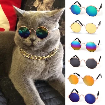 Солнцезащитные очки для кошек, милые винтажные Круглые очки для домашних животных, Отражающие Солнцезащитные очки для собак, Очки для ношения глаз домашних животных, Забавные Фотографии, Реквизит, Аксессуары