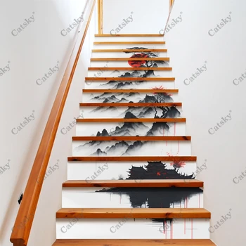 живопись тушью, 2 наклейки на лестничный пол, Водонепроницаемые Съемные самоклеящиеся наклейки на лестницу 