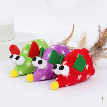 Игрушка для котенка, многоцветная плюшевая мышь, интерактивная игрушка, Забавная игрушка для кошек, игрушка из перьев для домашних животных, товары для домашних животных