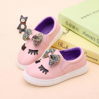 Детские кроссовки с блестящим бантом для маленьких девочек, детская спортивная обувь на плоской подошве с белыми и розовыми блестками, Новинка