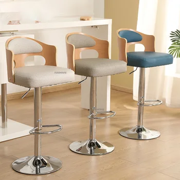 Барный стул Стул для кухни Современные простые барные стулья из массива дерева, Подъемное вращающееся кресло, мебель для дома, спинка, барный стул с высокой ножкой