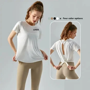Топ для йоги, женские футболки для бега, шорты с разрезом сзади, футболки с рукавами, легкая спортивная блузка для фитнеса