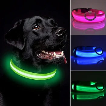 Светодиодный светящийся ошейник для собак, USB-зарядка для домашних животных/батарея, Ночное защитное ожерелье, Регулируемая защита от потери, 3 режима, Легкий ошейник для щенков