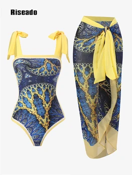 Сексуальный купальник с принтом, цельный купальник с юбкой и завязками на плечах, женский летний купальный костюм 2023 года для женской пляжной одежды