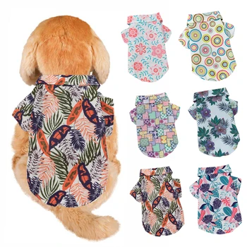 Одежда для собак с принтом тропических растений, футболка с коротким рукавом, пляжные рубашки для маленьких собак, летняя одежда для щенков, французская собака