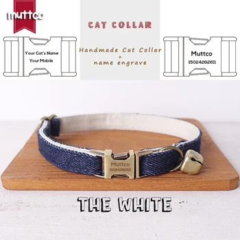 MUTTCO retail ошейник с высококачественной металлической пряжкой ручной работы с гравировкой для кошки THE WHITE JEAN design cat collar 2 размера UCC036T