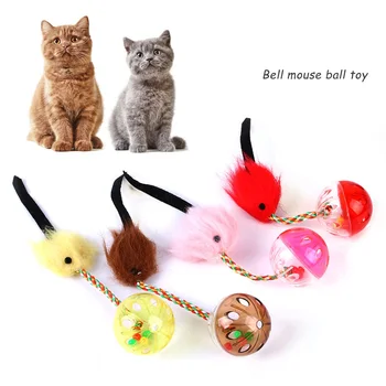 Мяч, прикрепленный к мыши, Пушистая Плюшевая игрушка для кошек, Рыбий Колокольчик, Цветные Ленточки, Игрушки для кошек, Интерактивные Товары для перевозки домашних животных.