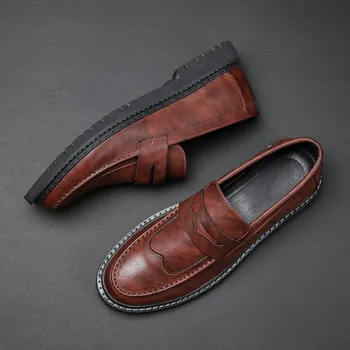 Мужская повседневная обувь, брендовые мужские Лоферы из натуральной кожи, Мокасины, Удобные Дышащие слипоны для вождения, Черные, Большие размеры 38-44
