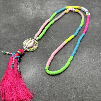 Богемные ожерелья из радужных бусин Heishi для женщин, Модное колье-чокер с буквами ручной работы, ювелирная цепочка на шею для летнего пляжа