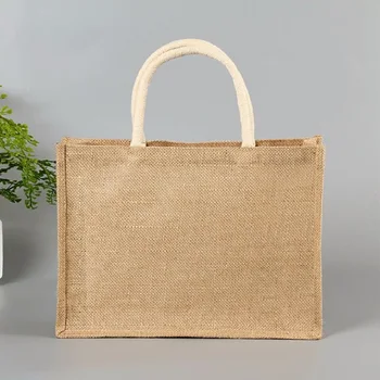 100 шт./лот, Экологически Чистые многоразовые джутовые сумки для покупок с логотипом бренда, индивидуальная сумка-тоут для продуктового использования на свадьбу