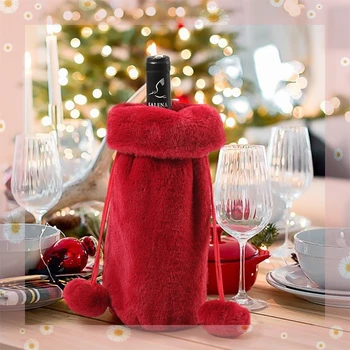 1 шт. Рождественские чехлы для бутылок красного вина, сумка из плюшевых тканей, Праздничный Санта-Клаус, крышка для бутылок шампанского, Рождественские украшения для дома