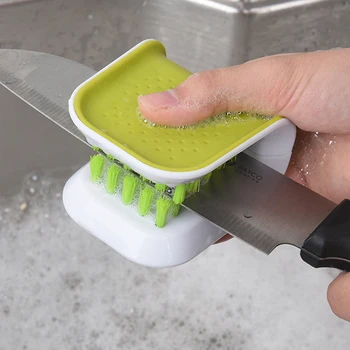 Бытовая кухонная U-образная двусторонняя щетка для чистки ножей и вилок, Щетинная посуда, щетка для чистки ножей, щетка для защиты рук