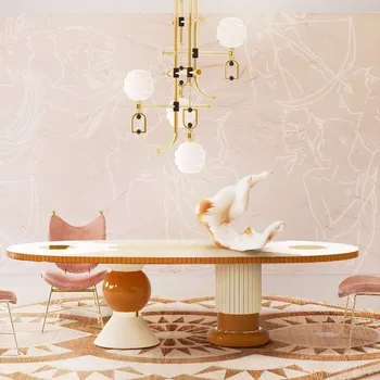 Роскошный овальный обеденный стол итальянского дизайнера, вилла высокого класса, креативный ресторан, мраморный обеденный стол, Скандинавский обеденный стол