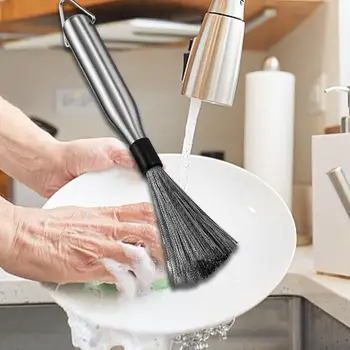 Скребок для мытья посуды с длинной ручкой, универсальная подвесная щетка для чистки кастрюль, сковородок, кухонная щетка для чистки чугунной сковороды