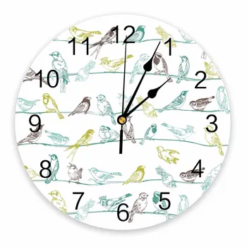 Беседка с птицами животного цвета, декоративные Круглые настенные часы с арабскими цифрами, дизайн, не Тикающие настенные часы, Большие Для спален, ванных комнат