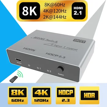 8K Переключатель HDMI-совместимый 2.1 2-портовый HDMI-совместимый 2.1 Переключатель 8K @ 60Hz 4K @ 120hz 2x1 переключатель HDCP2.3 для PS4 PS5 pro 8K HDTV