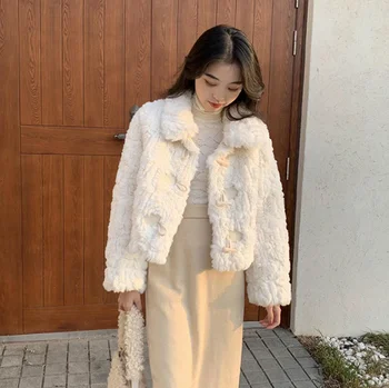 Элегантная зимняя плюшевая куртка, женское теплое Кавайное Корейское модное офисное женское пальто, универсальный Винтажный кардиган для девочек в стиле Харадзюку 2022 г.