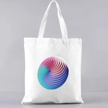 Женская Белая сумка для покупок, повседневная сумка для пригородных поездок, большая вместительная холщовая сумка с мультяшным 3D рисунком, сумка-тоут многоразового использования