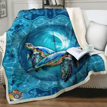 3D-одеяло с изображением мультяшной морской черепахи, мягкое теплое плюшевое покрывало, портативные покрывала, одеяла для пикника, для кроватей, пододеяльник для дивана