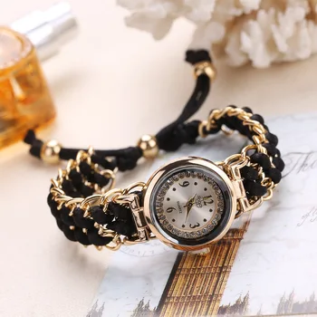 Женские часы с бриллиантовой вязаной веревочной цепочкой с кварцевым механизмом, креативные Модные Простые кварцевые часы Reloj Mujer Для женщин
