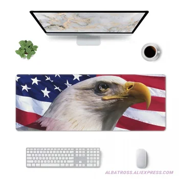 Игровой коврик для мыши с изображением белоголового орлана с американским флагом и резиновыми прошитыми краями 31,5 