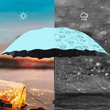 Карманный Мини-зонтик для творчества, Женский зонтик, Зонт с защитой от ультрафиолета, Цветущий винил, Защита От солнца, зонты с цветами Сакуры, 8 ребер