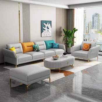 Итальянский стиль, роскошная кожаная комбинация, мягкий диван, гостиная, офис, прямой ряд L типа